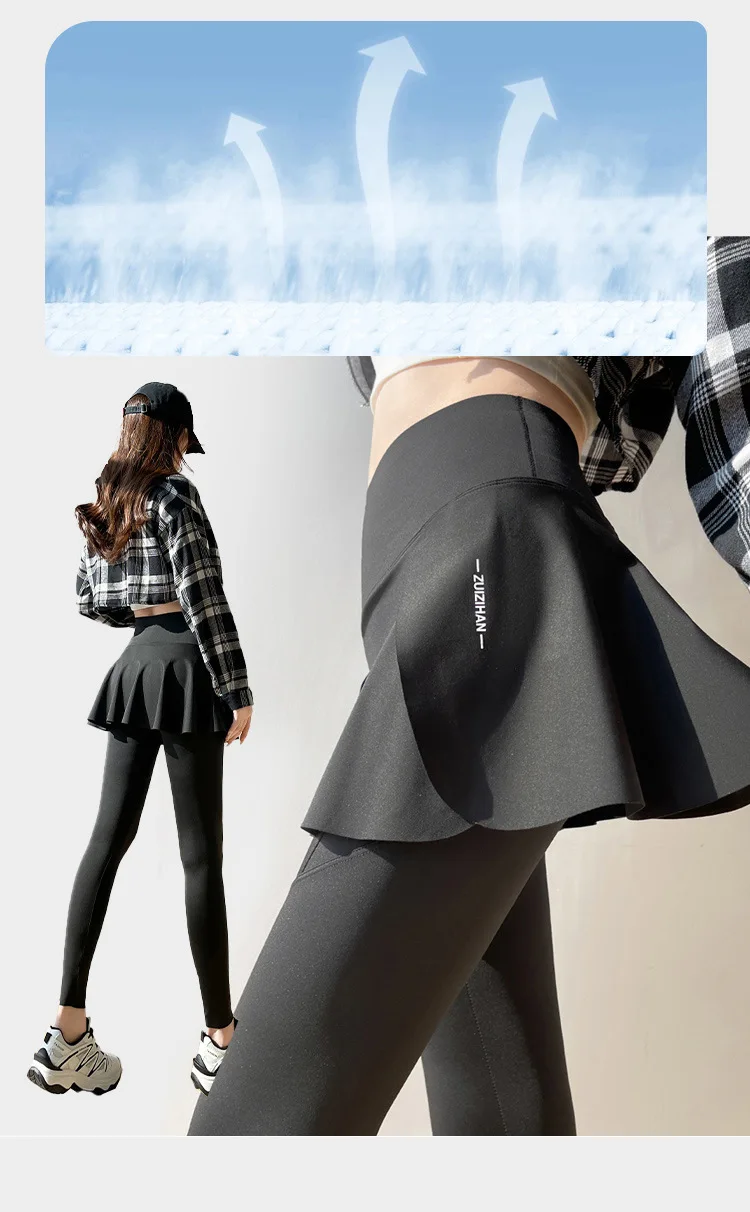 BIVIGAOS Spring New Fake Two Pieces Sharkskin Leggings Skirt Pants Women's Tight-Fitting Yoga Pantskirt Sport Fitness Leggings