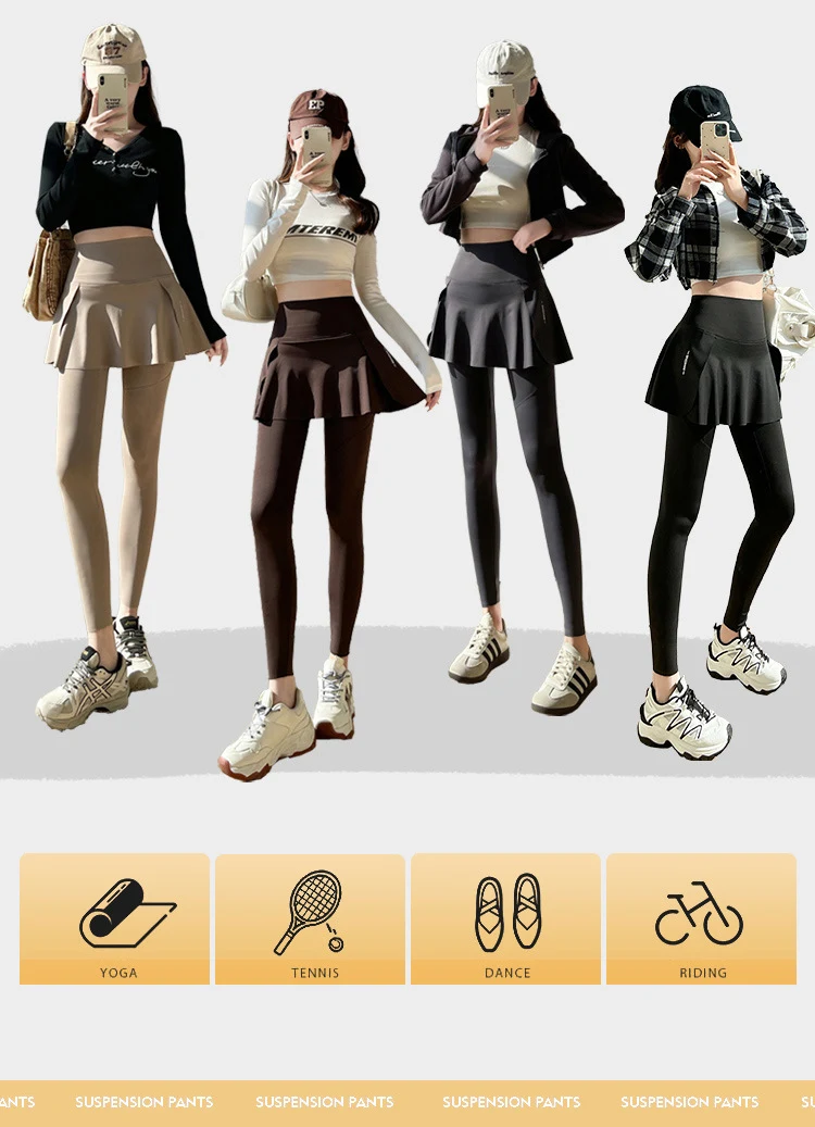 BIVIGAOS Spring New Fake Two Pieces Sharkskin Leggings Skirt Pants Women's Tight-Fitting Yoga Pantskirt Sport Fitness Leggings
