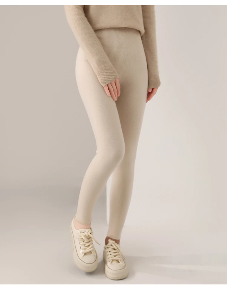 FRSEUCAG Hot selling new women's wool leggings slim fit and warm autumn and winter knitted women's long Australian wool leggings