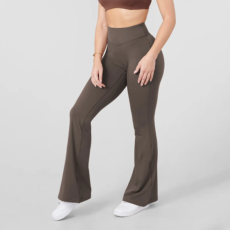 Women Bum Curve Flare Natural Lift Leggings Slim Yoga Pants High Waist Wide Leg Pants Bottoms Breathable Gym Casual Sports Pants