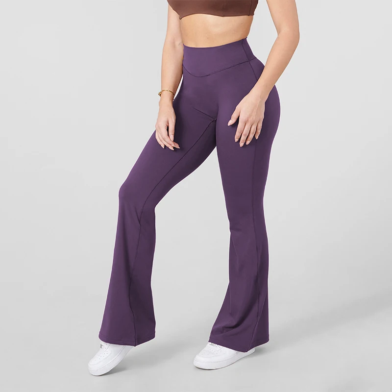 Women Bum Curve Flare Natural Lift Leggings Slim Yoga Pants High Waist Wide Leg Pants Bottoms Breathable Gym Casual Sports Pants