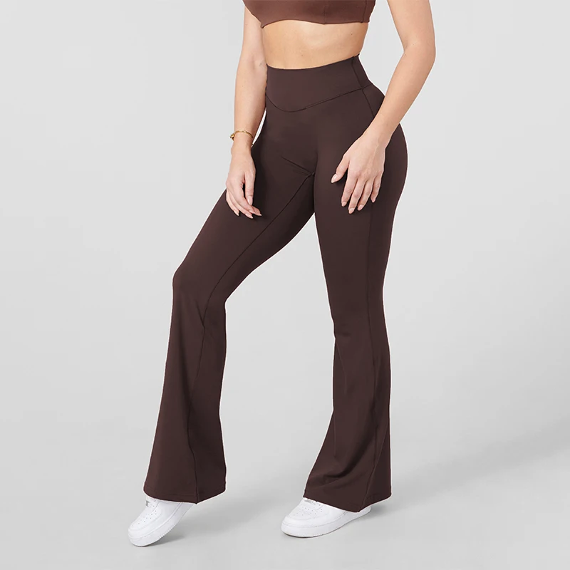 Women Bum Curve Flare Natural Lift Leggings Slim Yoga Pants High Waist Wide Leg Pants Bottoms Breathable Gym Casual Sports Pants
