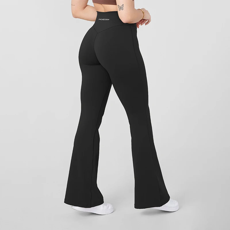Women Bum Curve Flare Natural Lift Leggings Slim Yoga Pants High Waist Wide Leg Pants Bottoms Breathable Gym Casual Sports Pants