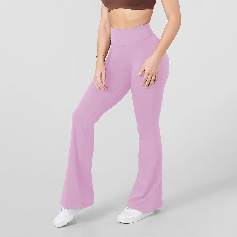 Women Bum Curve Flare Natural Lift Leggings Slim Yoga Pants High Waist Wide Leg Pants Bottoms Breathable Gym Casual Sports Pants