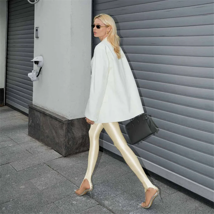 Fashion Women's Shiny Compression Leggings Mid Waist Skinny Tight Yoga Workout Stirrup Pants Sport Bottoms Glossy Lingerie 2026