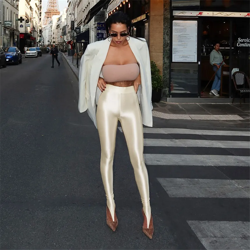 Fashion Women's Shiny Compression Leggings Mid Waist Skinny Tight Yoga Workout Stirrup Pants Sport Bottoms Glossy Lingerie 2026