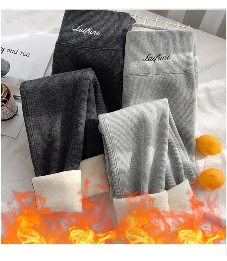 Autumn Winter Faux Lambswool Lined Thermal Leggings for Women Elastic Skinny Warm Long Pants Women Soft Thick Base Layer Trouser