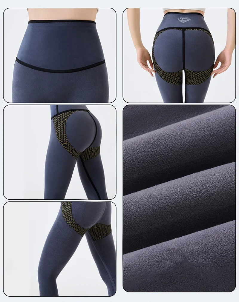 BIVIGAOS Grey Fleece Warm Sharkskin Leggings Women Autumn Winter High Waist Tight Slimming Push Up Butt Lifter Casual Leggings