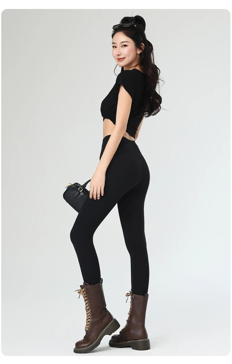 BIVIGAOS Autumn Winter Fleece Pocket Sharkskin Leggings Women High Waist Tight-Fit Velvet Thickened Warm Sports Running Leggings