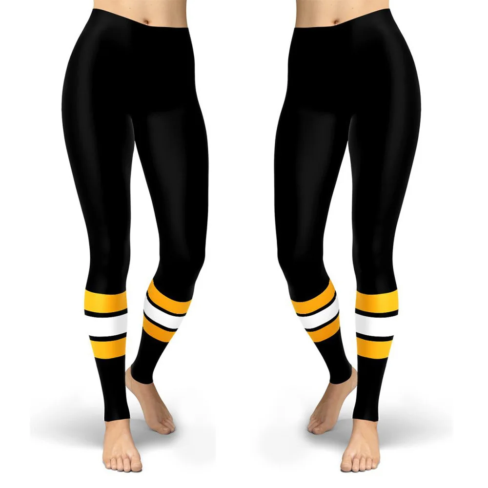 Black Design Skinny Striped Printed Sport Women Leggings Tight Push Up Pants Femme Fitness Hiking High Waist Gym Leggins Clothes
