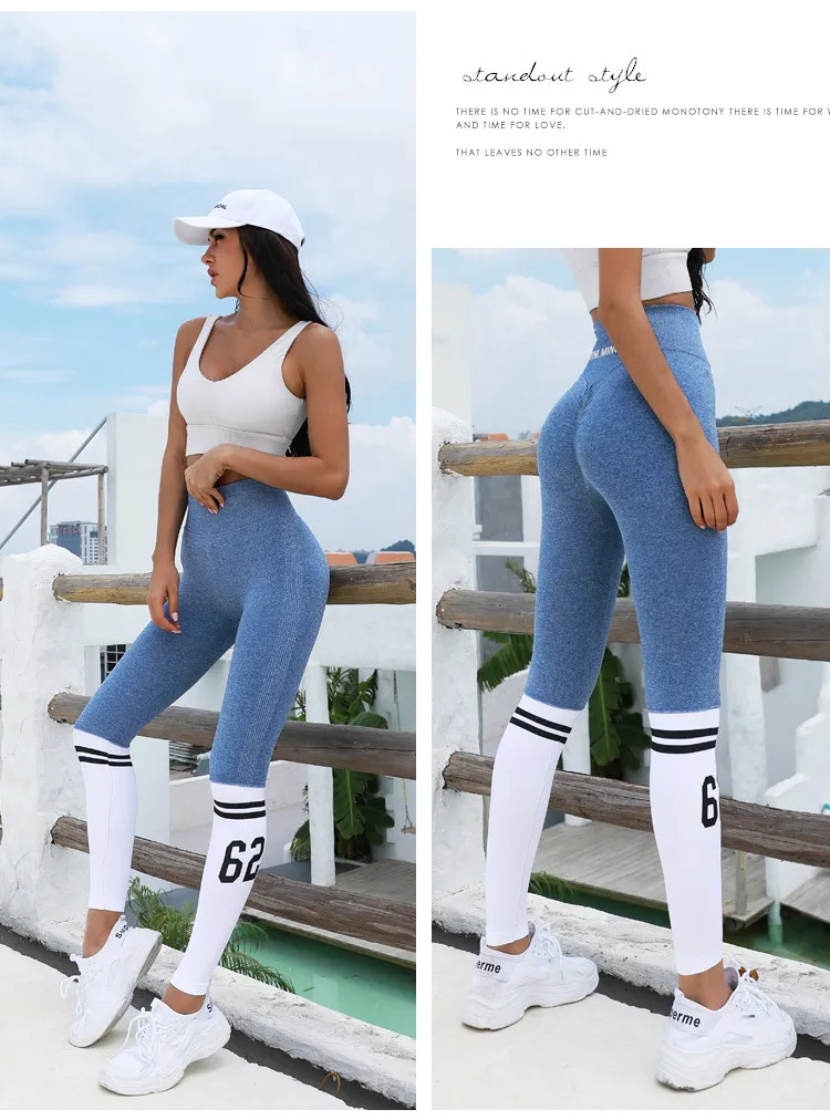 BIVIGAOS Women Contrast Color Hip Lift Fitness Leggings Sexy Running Sports Leggings High Waist Elastic Workout Leggings Push Up