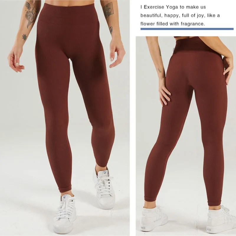Ribbed Yoga Leggings Sports Tights Women Seamless Knit Yoga Pants White Femme Gym Leggings Skinny Workout Fitness Push Up