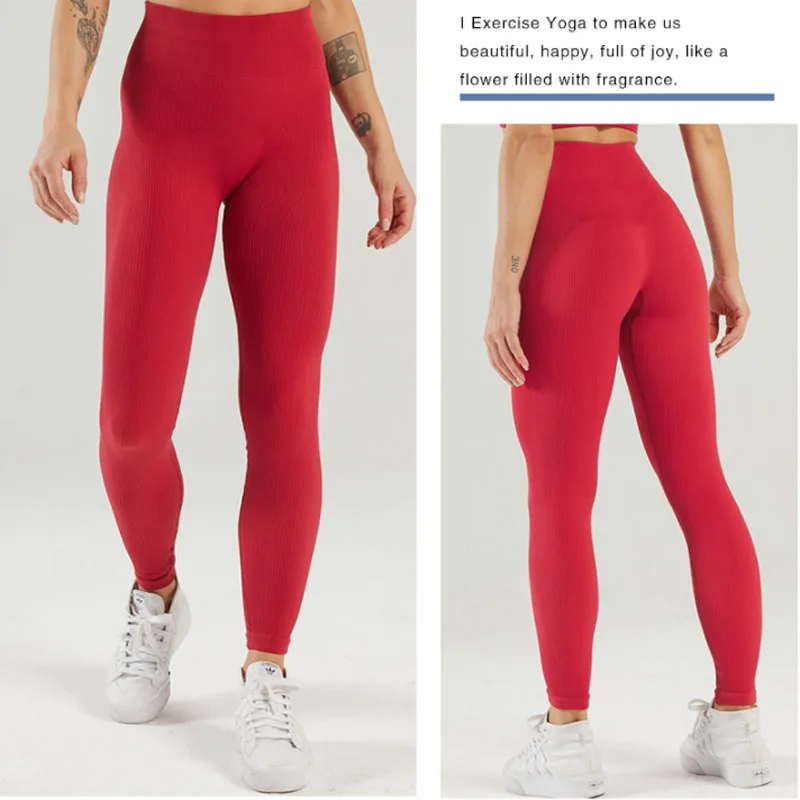 Ribbed Yoga Leggings Sports Tights Women Seamless Knit Yoga Pants White Femme Gym Leggings Skinny Workout Fitness Push Up