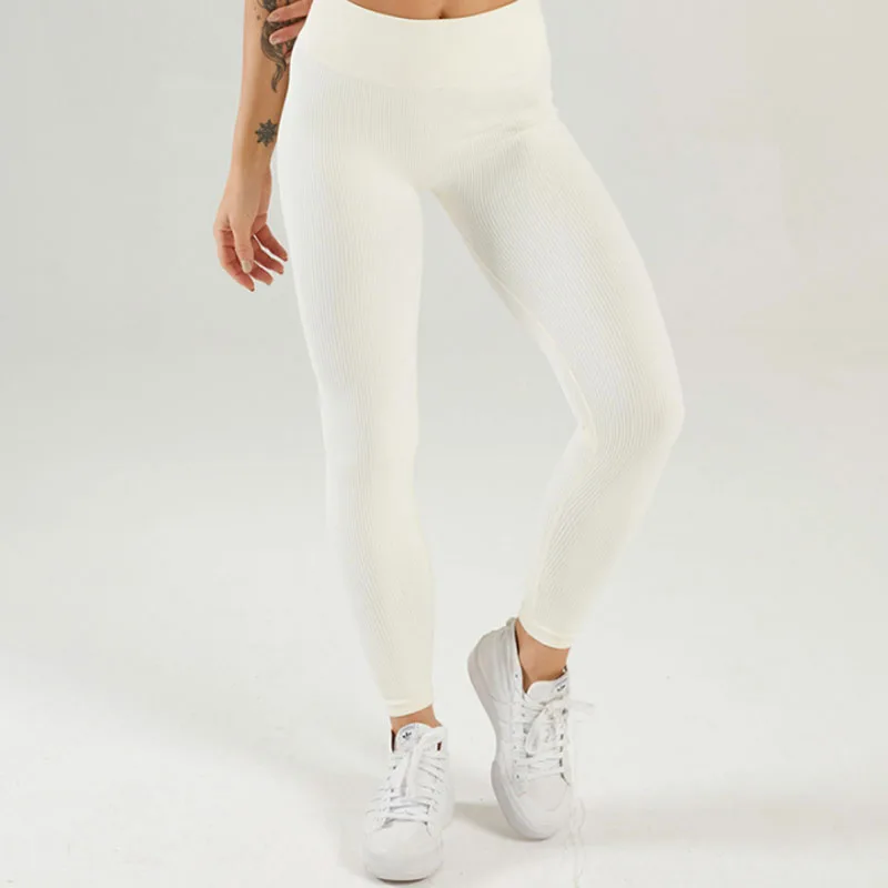 Ribbed Yoga Leggings Sports Tights Women Seamless Knit Yoga Pants White Femme Gym Leggings Skinny Workout Fitness Push Up