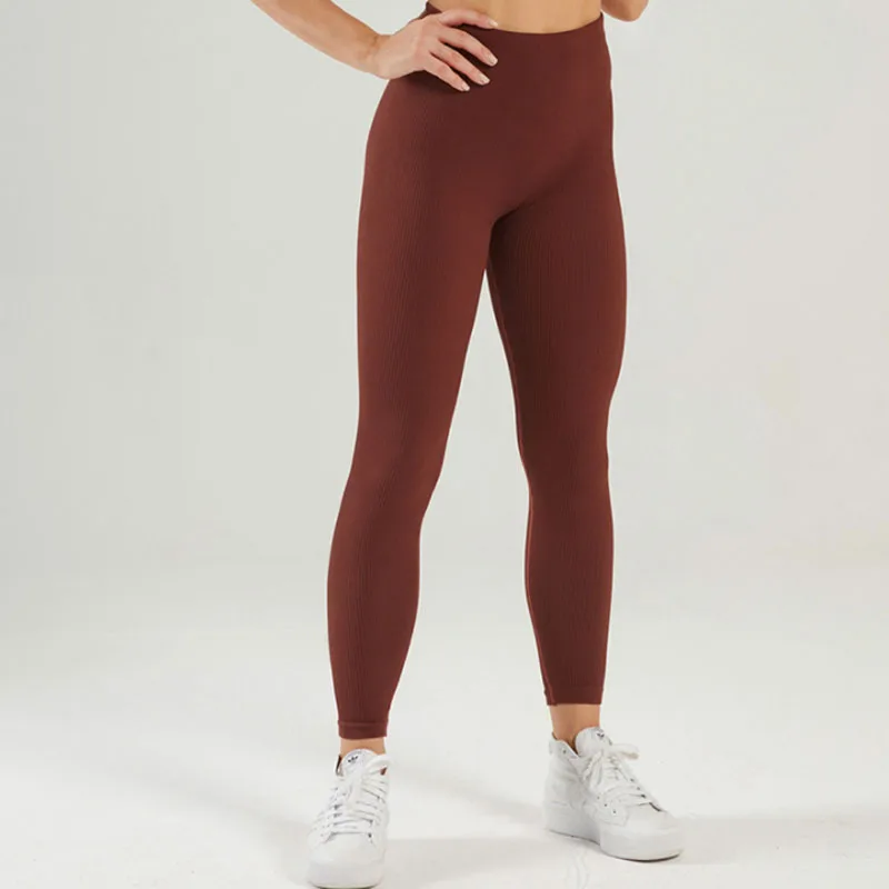 Ribbed Yoga Leggings Sports Tights Women Seamless Knit Yoga Pants White Femme Gym Leggings Skinny Workout Fitness Push Up