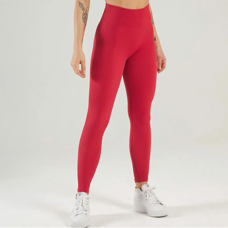 Ribbed Yoga Leggings Sports Tights Women Seamless Knit Yoga Pants White Femme Gym Leggings Skinny Workout Fitness Push Up