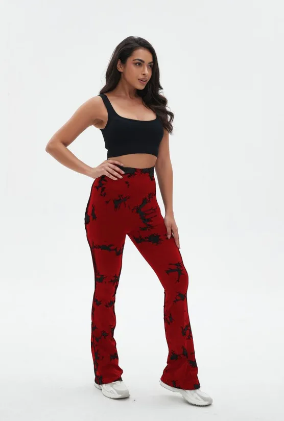 Fashion Flared Pants Female Seamless Tiedye Leggings High Waist Stretchy Yoga Leggings Seamless Sexy Hip Liftting Sports Pants