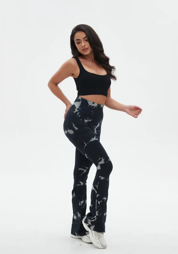 Fashion Flared Pants Female Seamless Tiedye Leggings High Waist Stretchy Yoga Leggings Seamless Sexy Hip Liftting Sports Pants
