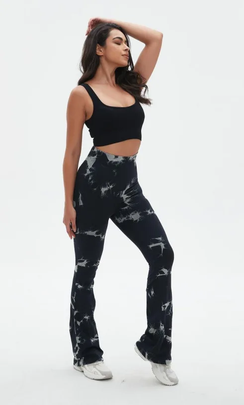 Fashion Flared Pants Female Seamless Tiedye Leggings High Waist Stretchy Yoga Leggings Seamless Sexy Hip Liftting Sports Pants