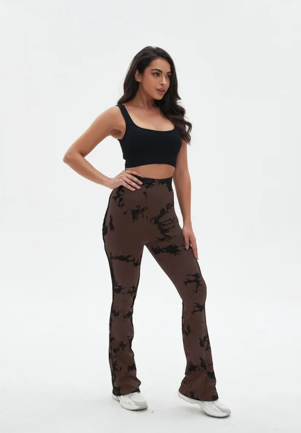 Fashion Flared Pants Female Seamless Tiedye Leggings High Waist Stretchy Yoga Leggings Seamless Sexy Hip Liftting Sports Pants