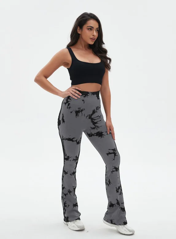 Fashion Flared Pants Female Seamless Tiedye Leggings High Waist Stretchy Yoga Leggings Seamless Sexy Hip Liftting Sports Pants