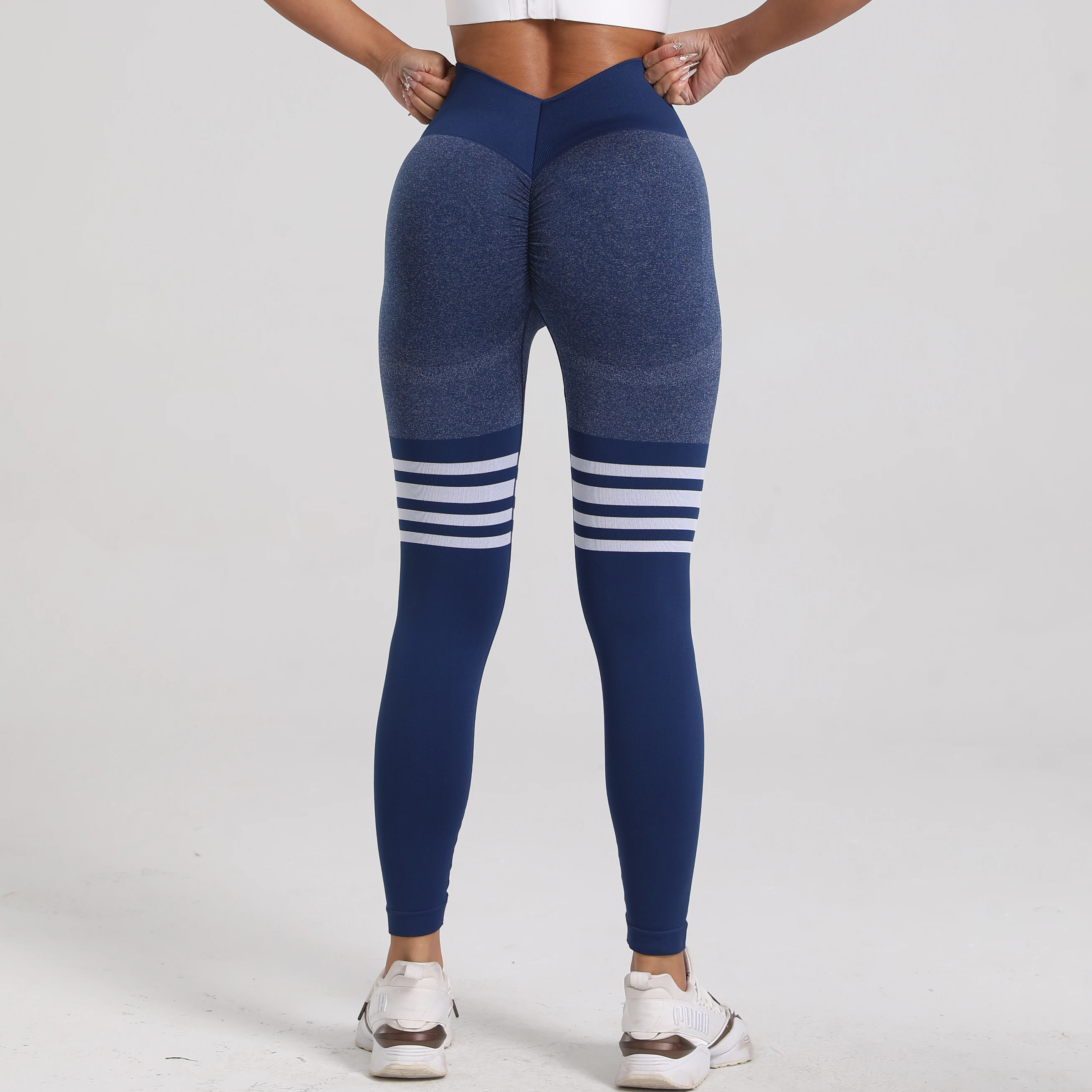 Women V Back Line Leggings Gym Fitness Athletic Workout Elastic Leggins Butt Lifting Yoga Pants Sports Training Tights S-XL