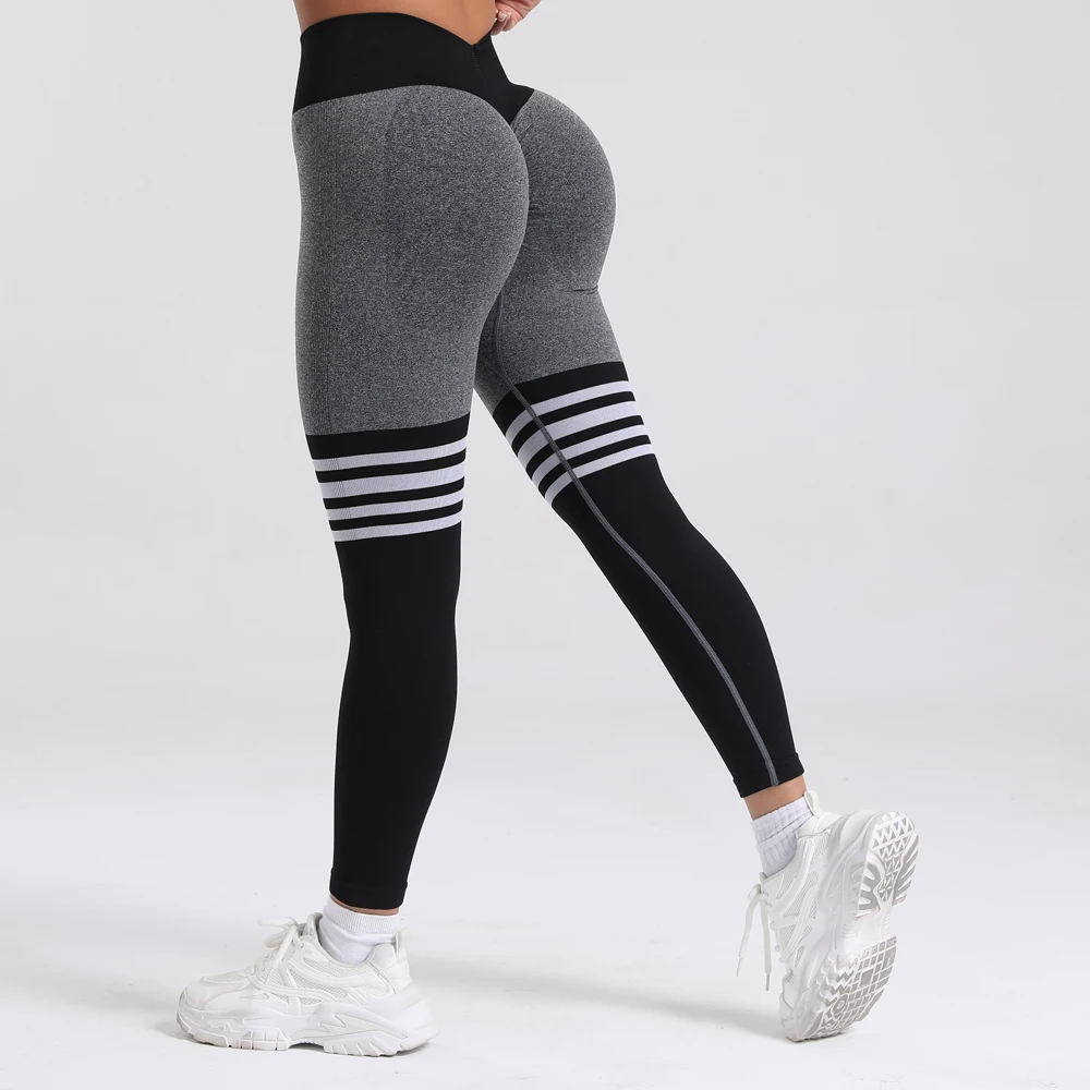 Women V Back Line Leggings Gym Fitness Athletic Workout Elastic Leggins Butt Lifting Yoga Pants Sports Training Tights S-XL