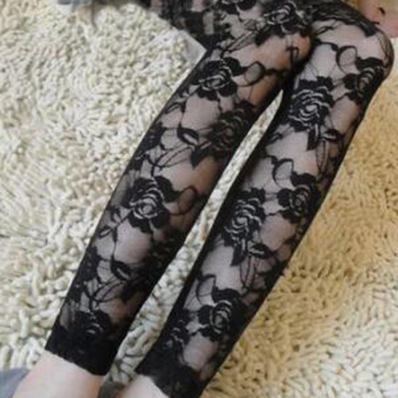 Liva Girl Sexy Fresh Cool Summer Women Rose Lace Sexy Leggings Hollow Slim Elastic Pants Black White Casual Leggings Female