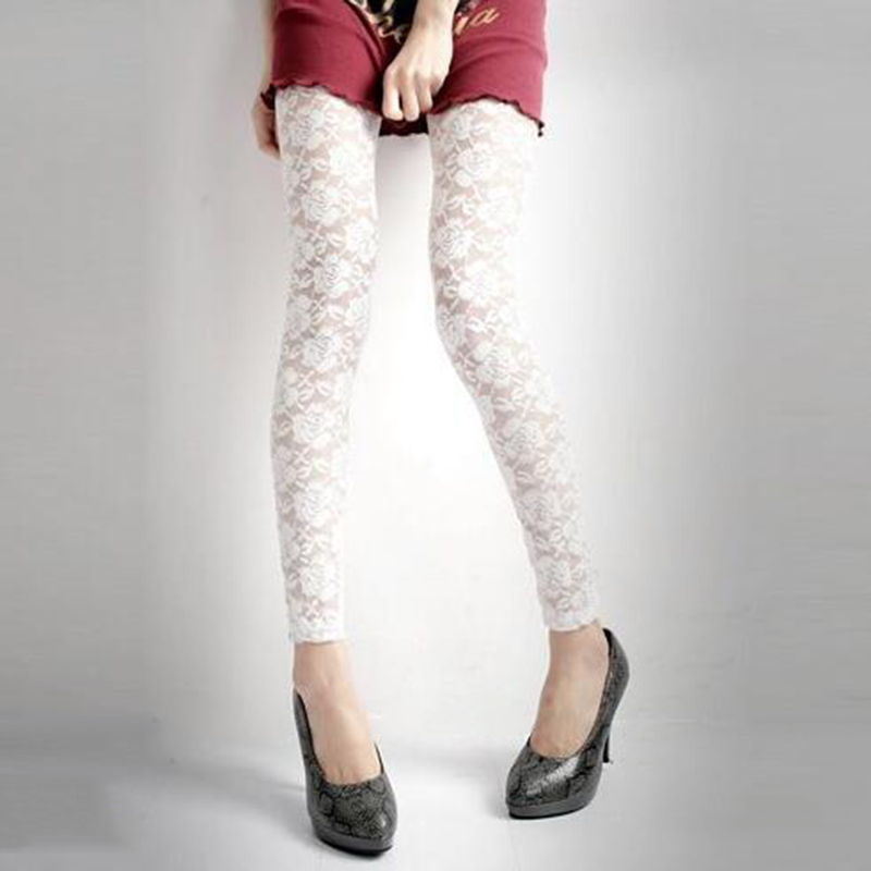 Liva Girl Sexy Fresh Cool Summer Women Rose Lace Sexy Leggings Hollow Slim Elastic Pants Black White Casual Leggings Female