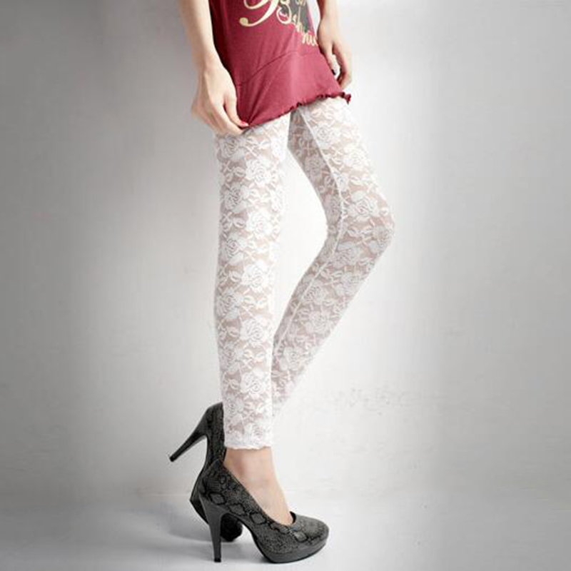 Liva Girl Sexy Fresh Cool Summer Women Rose Lace Sexy Leggings Hollow Slim Elastic Pants Black White Casual Leggings Female