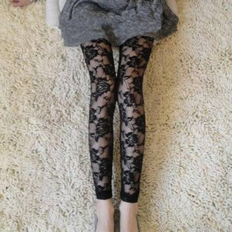 Liva Girl Sexy Fresh Cool Summer Women Rose Lace Sexy Leggings Hollow Slim Elastic Pants Black White Casual Leggings Female