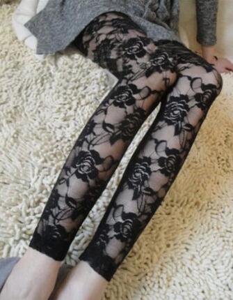 Liva Girl Sexy Fresh Cool Summer Women Rose Lace Sexy Leggings Hollow Slim Elastic Pants Black White Casual Leggings Female