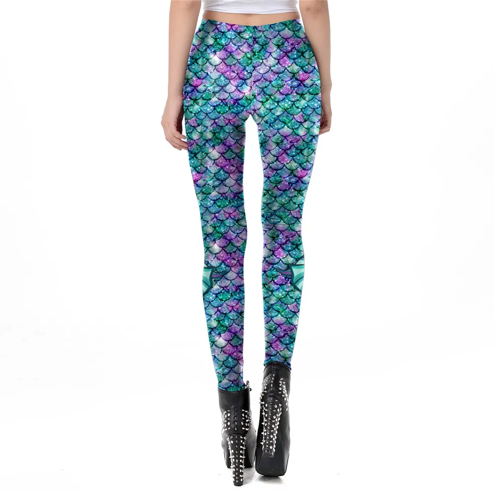 NADANBAO Galaxy Mermaid Leggings Women Workout Fitness Legging Colorful Fish Scales  Printed Leggins