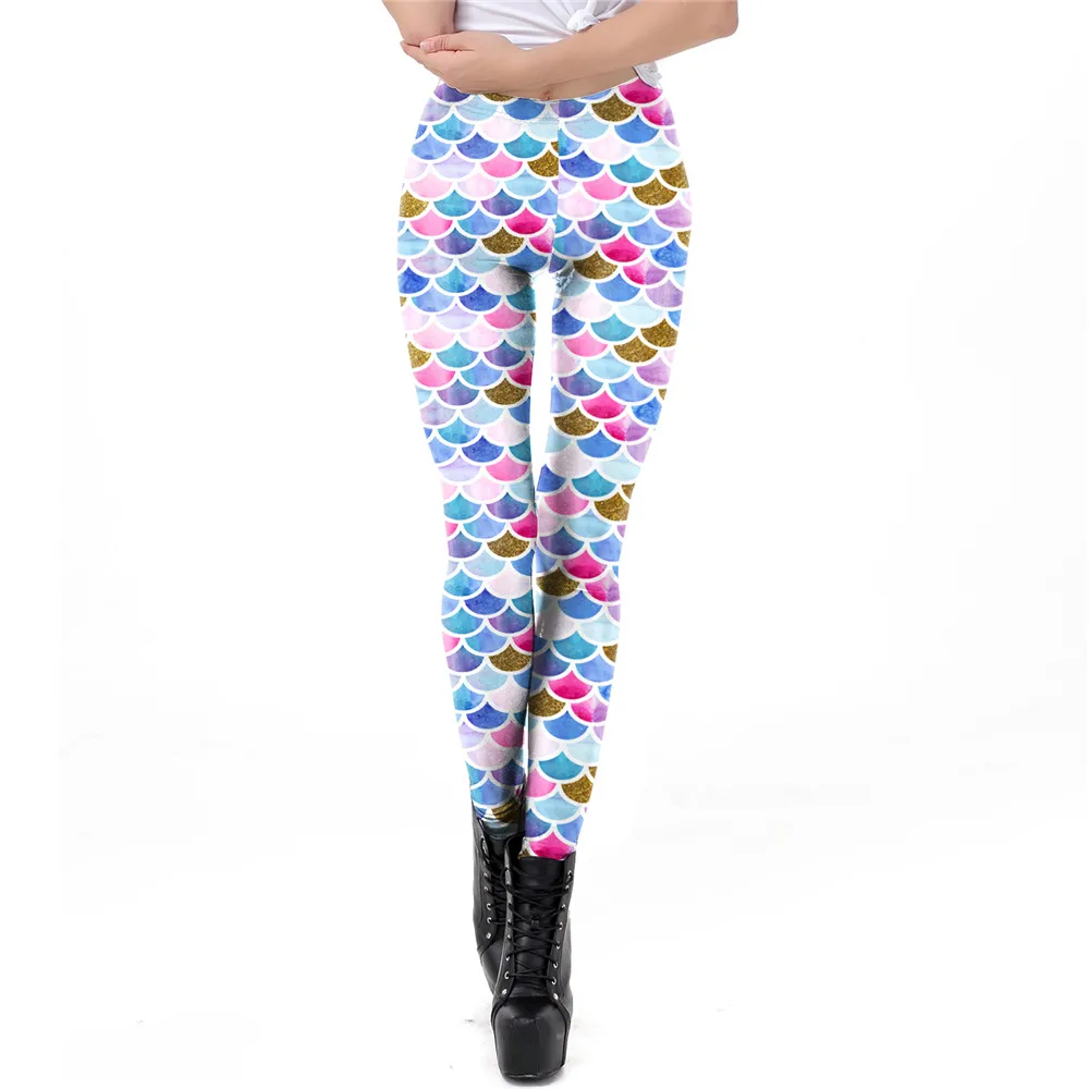 NADANBAO Galaxy Mermaid Leggings Women Workout Fitness Legging Colorful Fish Scales  Printed Leggins