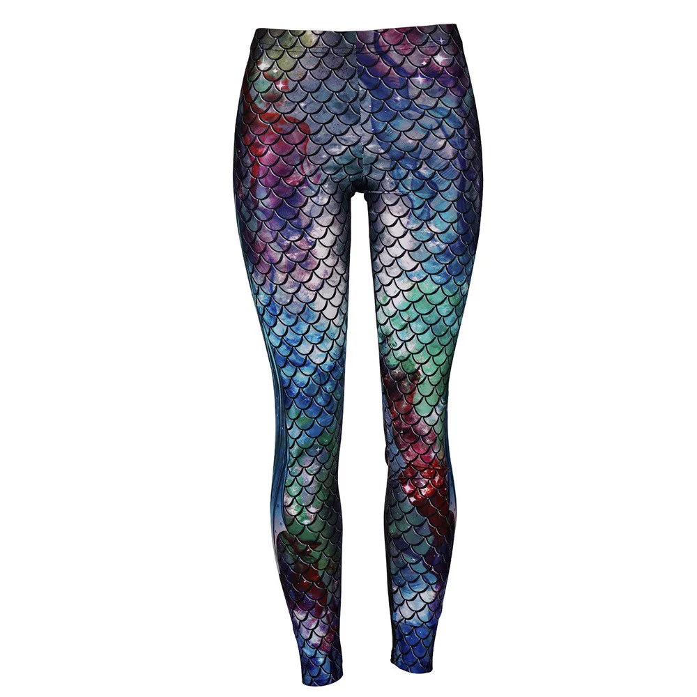 NADANBAO Galaxy Mermaid Leggings Women Workout Fitness Legging Colorful Fish Scales  Printed Leggins