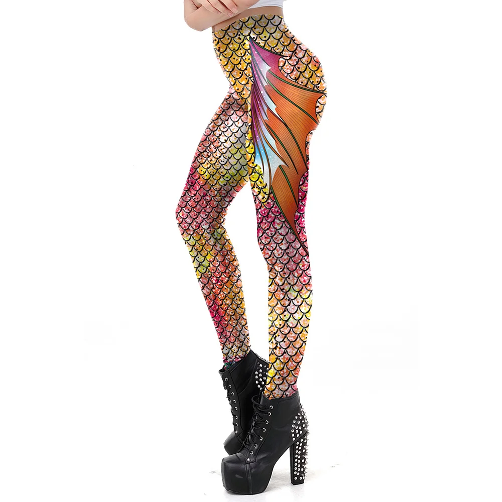 NADANBAO Galaxy Mermaid Leggings Women Workout Fitness Legging Colorful Fish Scales  Printed Leggins