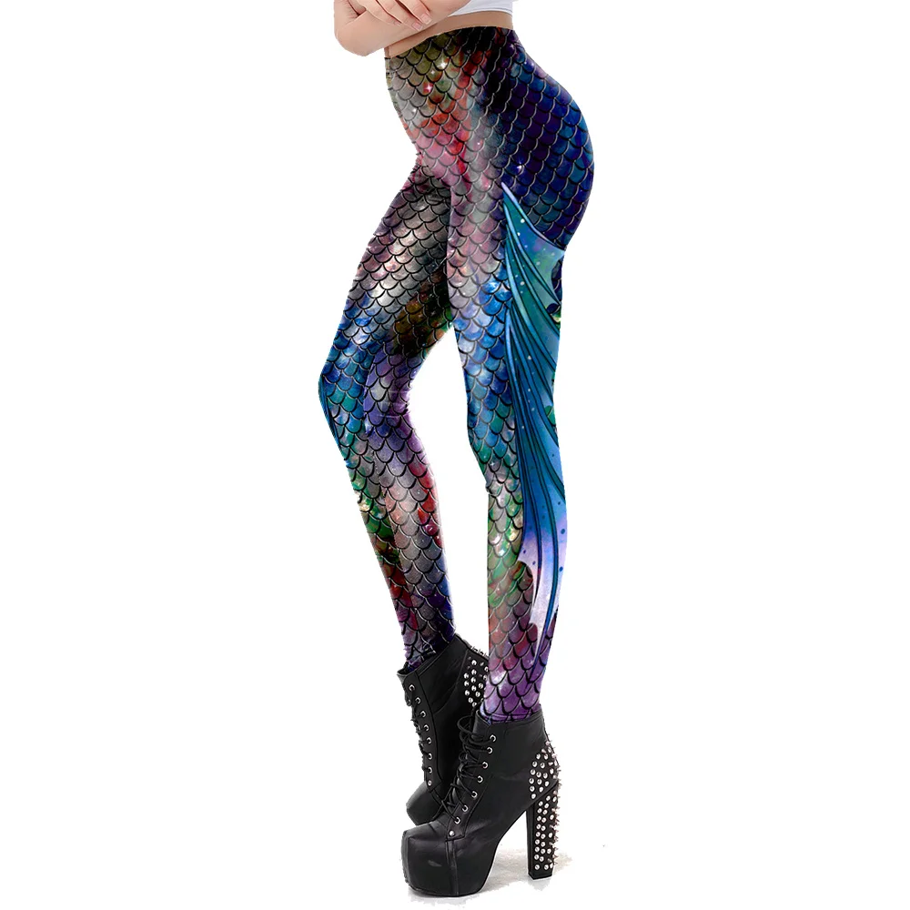 NADANBAO Galaxy Mermaid Leggings Women Workout Fitness Legging Colorful Fish Scales  Printed Leggins