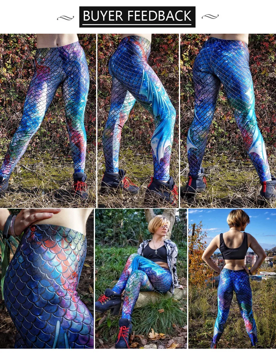 NADANBAO Galaxy Mermaid Leggings Women Workout Fitness Legging Colorful Fish Scales  Printed Leggins