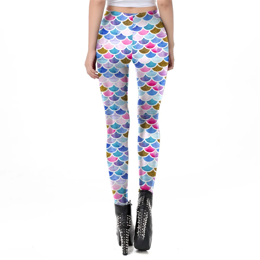 NADANBAO Galaxy Mermaid Leggings Women Workout Fitness Legging Colorful Fish Scales  Printed Leggins