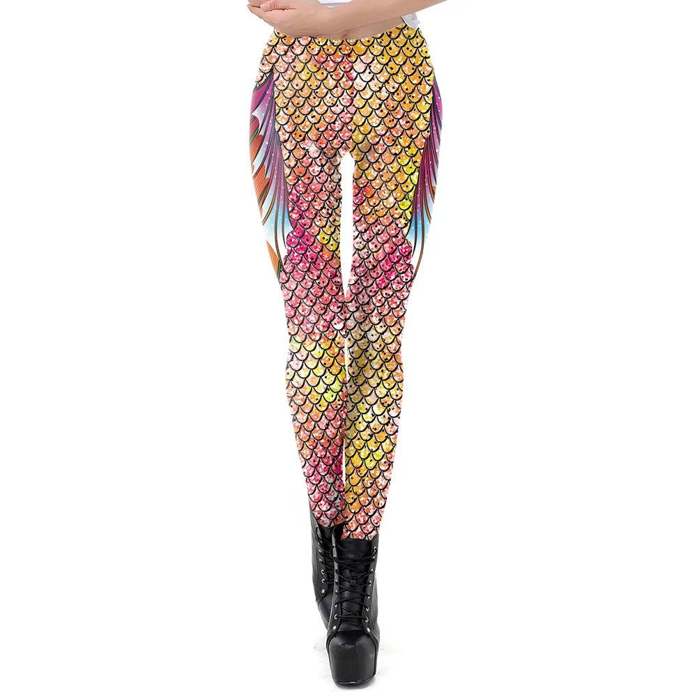 NADANBAO Galaxy Mermaid Leggings Women Workout Fitness Legging Colorful Fish Scales  Printed Leggins