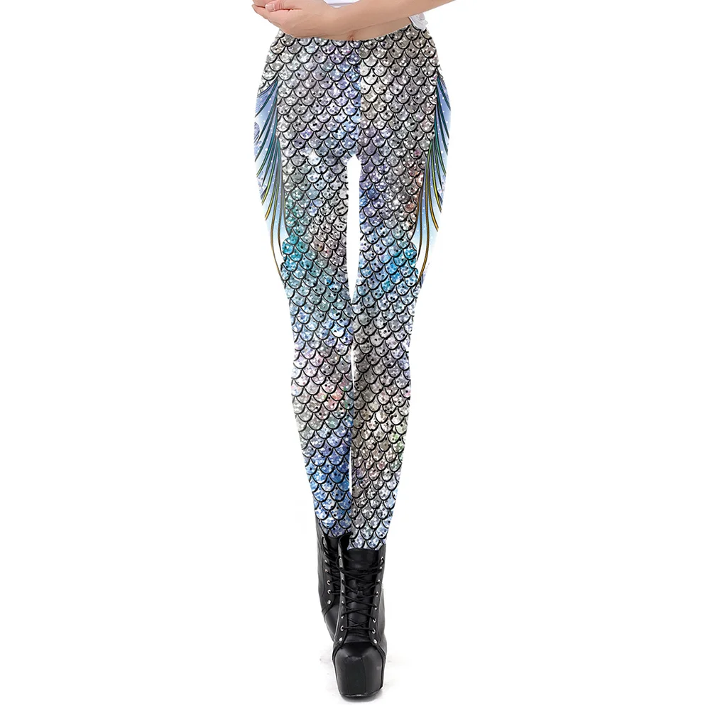 NADANBAO Galaxy Mermaid Leggings Women Workout Fitness Legging Colorful Fish Scales  Printed Leggins