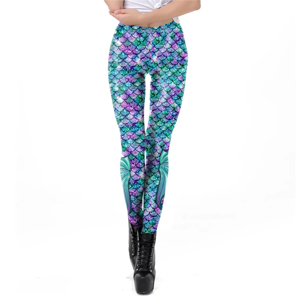 NADANBAO Galaxy Mermaid Leggings Women Workout Fitness Legging Colorful Fish Scales  Printed Leggins