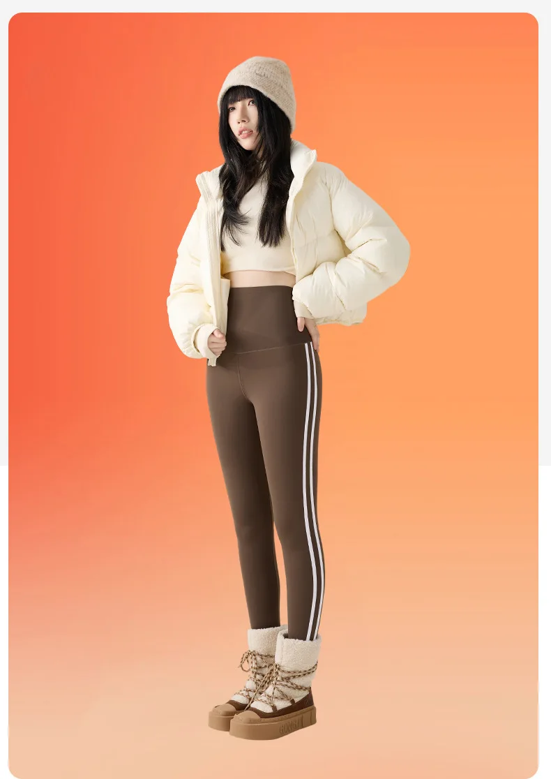 BIVIGAOS New Autumn White Striped Light Fleece Leggings Women Winter Pants High Waist Slim Velvet Thick Sport Warm Leggings