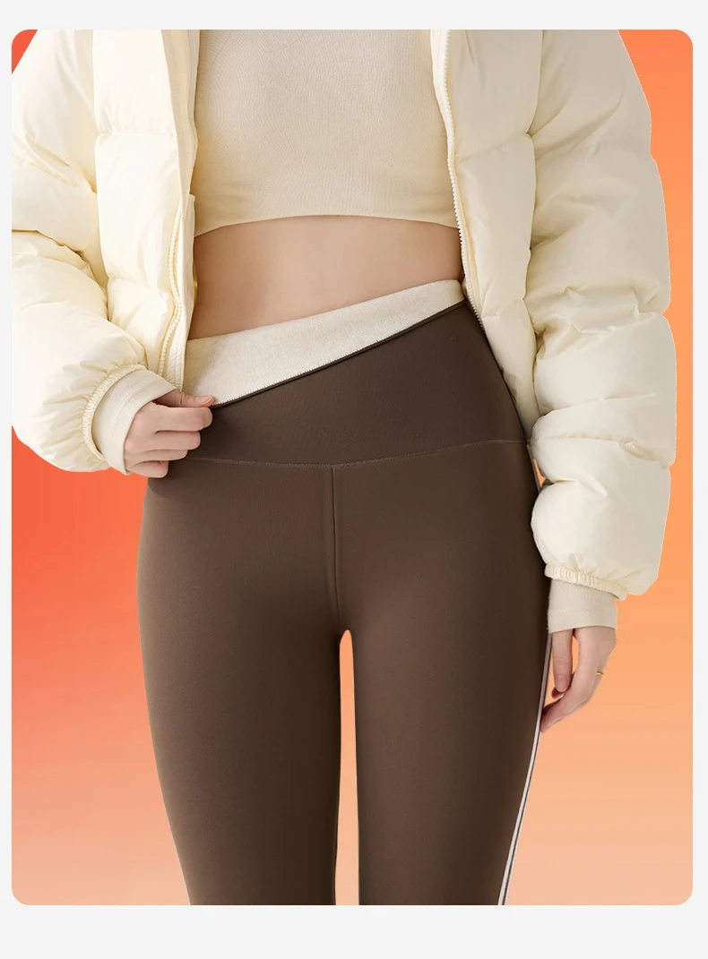 BIVIGAOS New Autumn White Striped Light Fleece Leggings Women Winter Pants High Waist Slim Velvet Thick Sport Warm Leggings
