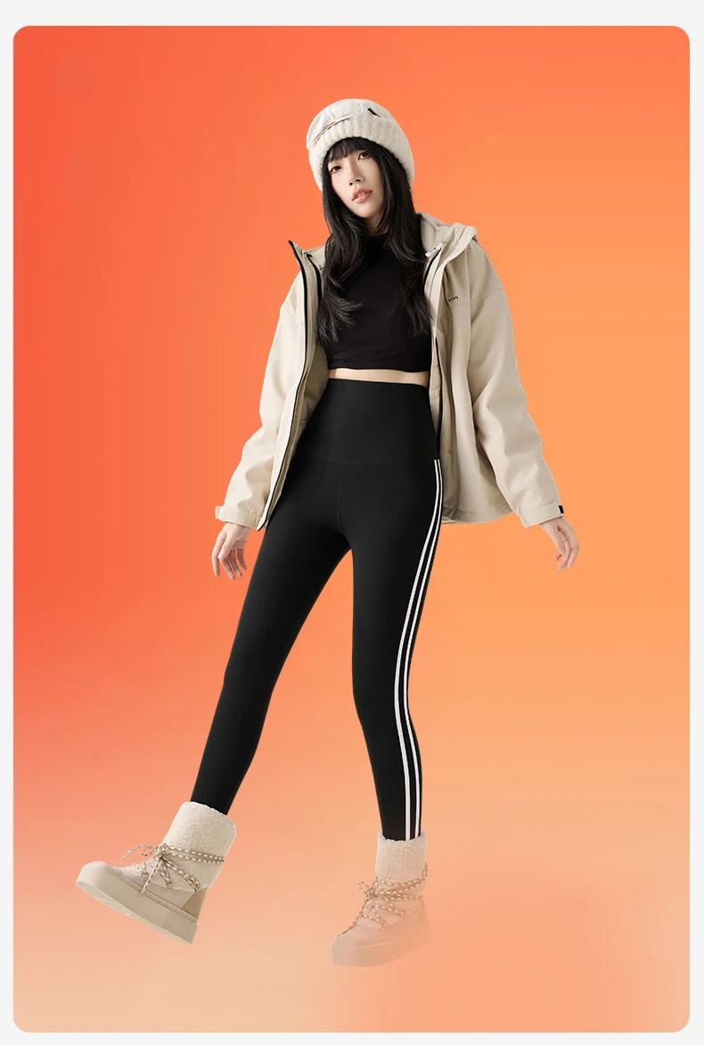 BIVIGAOS New Autumn White Striped Light Fleece Leggings Women Winter Pants High Waist Slim Velvet Thick Sport Warm Leggings