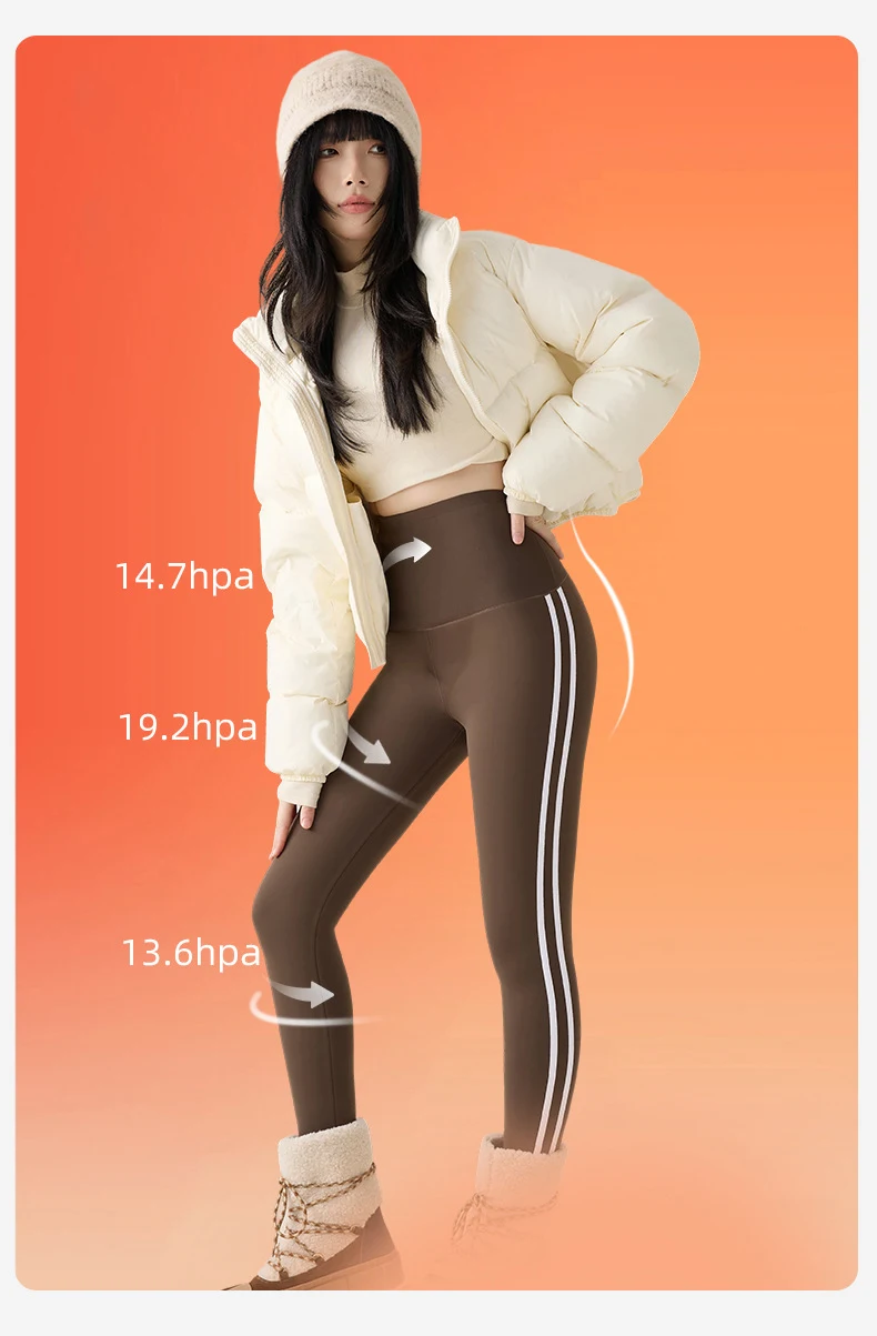 BIVIGAOS New Autumn White Striped Light Fleece Leggings Women Winter Pants High Waist Slim Velvet Thick Sport Warm Leggings