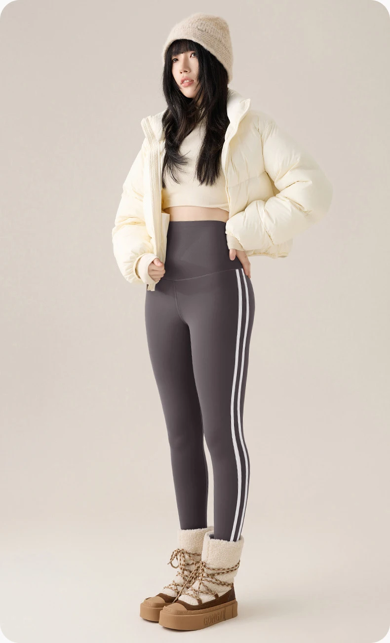 BIVIGAOS New Autumn White Striped Light Fleece Leggings Women Winter Pants High Waist Slim Velvet Thick Sport Warm Leggings