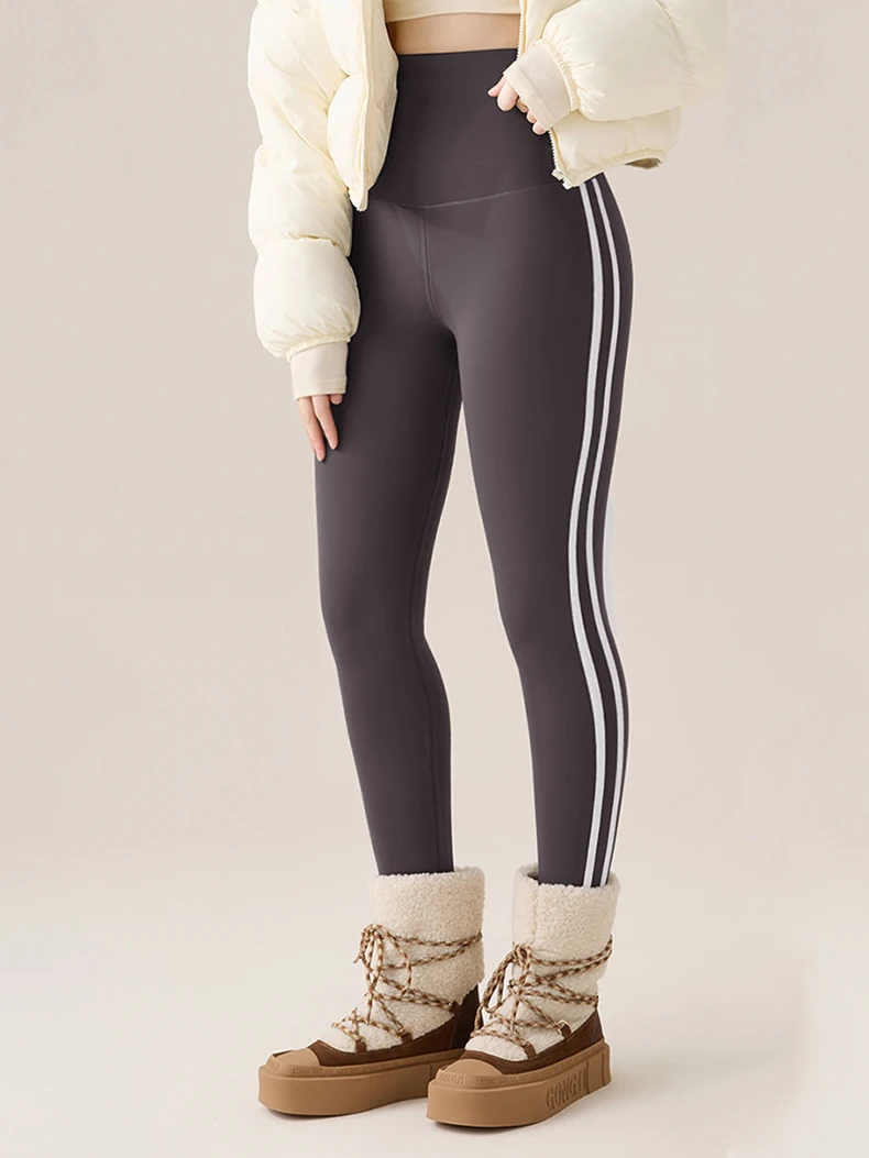 BIVIGAOS New Autumn White Striped Light Fleece Leggings Women Winter Pants High Waist Slim Velvet Thick Sport Warm Leggings