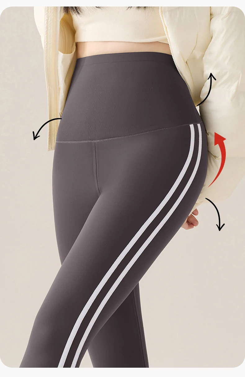 BIVIGAOS New Autumn White Striped Light Fleece Leggings Women Winter Pants High Waist Slim Velvet Thick Sport Warm Leggings