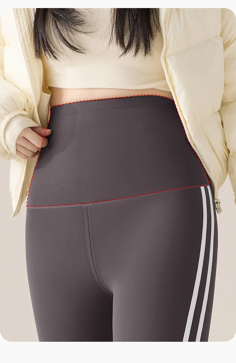 BIVIGAOS New Autumn White Striped Light Fleece Leggings Women Winter Pants High Waist Slim Velvet Thick Sport Warm Leggings